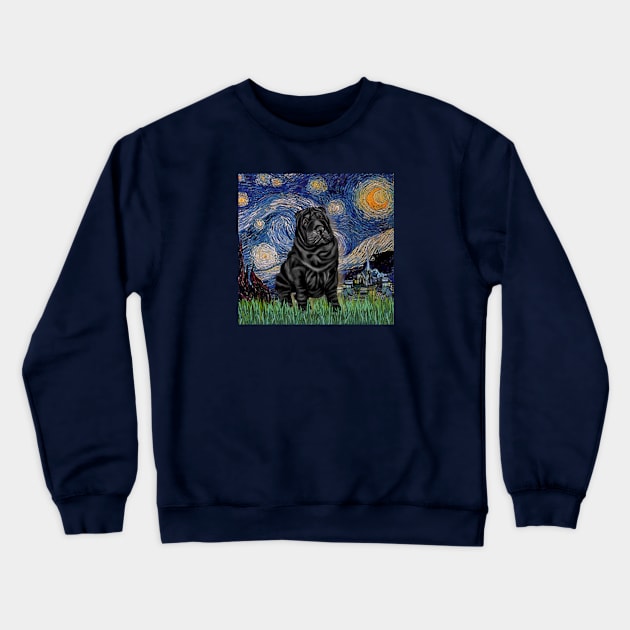 Starry Night Adapted to Include a Black Chinese Shar Pei Crewneck Sweatshirt by Dogs Galore and More